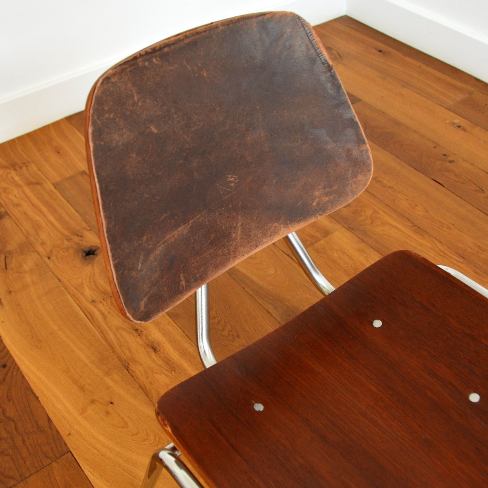 Pair of Thonet chairs in wood – metal and leather 1950s