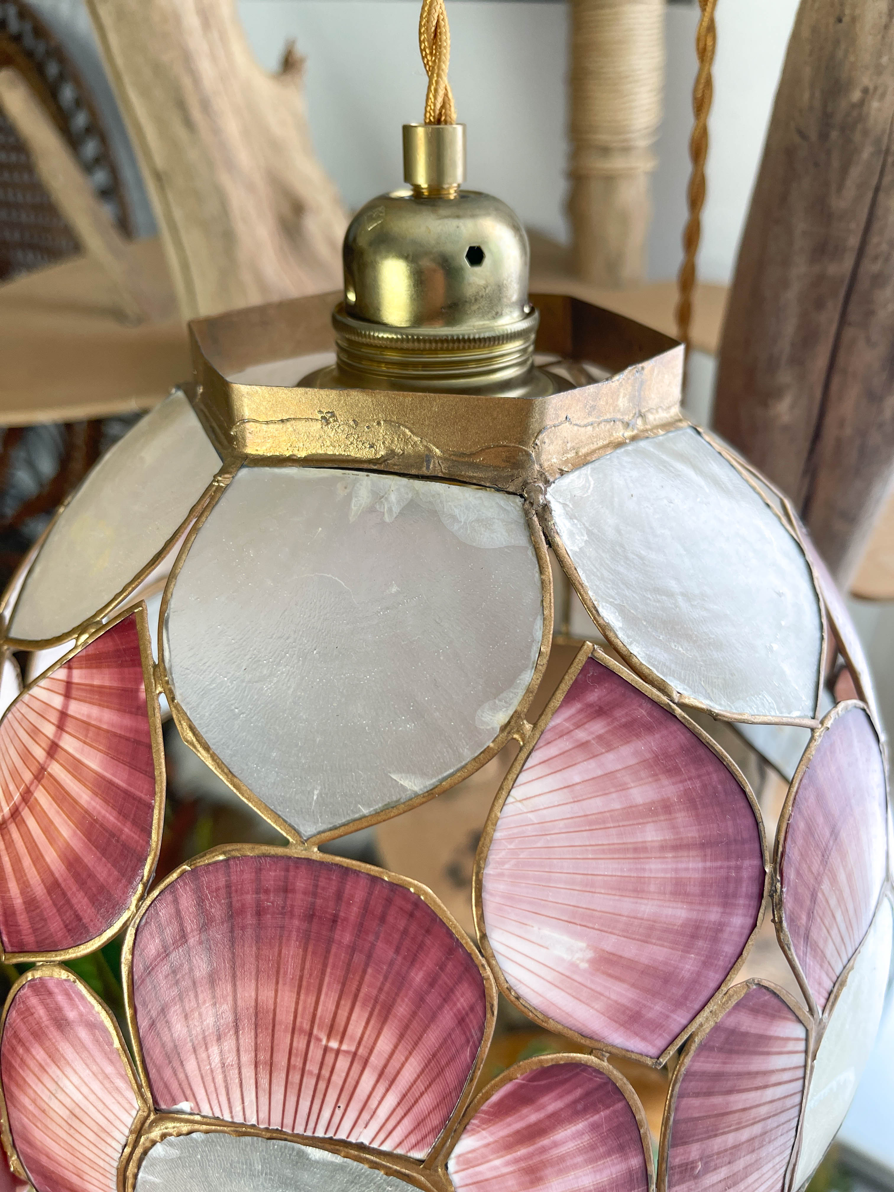 Mother-of-pearl and vintage brass pendant lamp