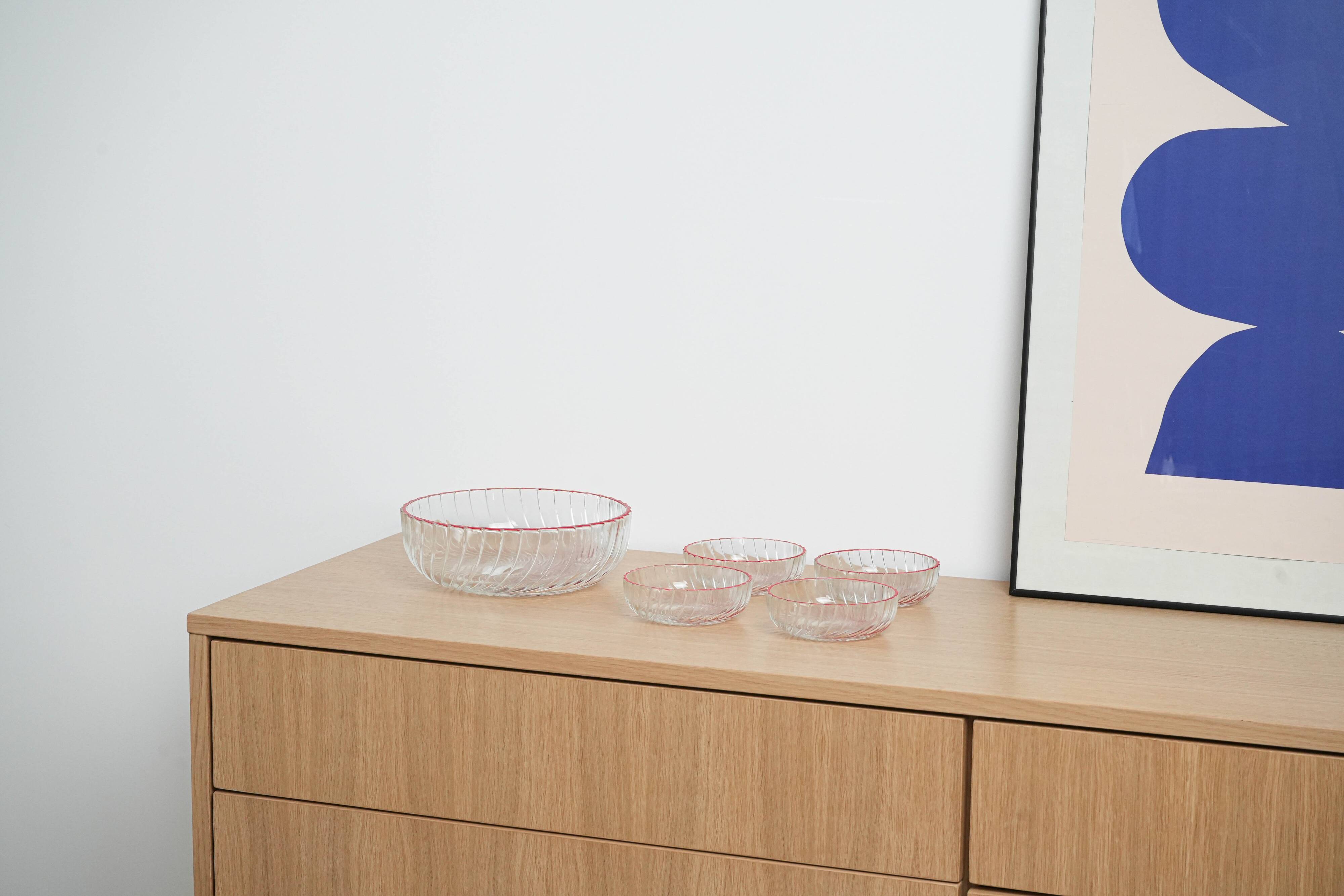 Set of glass salad bowls, Italian design, 1970s, production: Italy