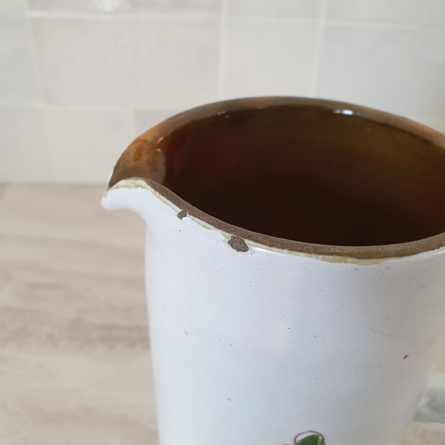 Large white jug with a pink pattern
