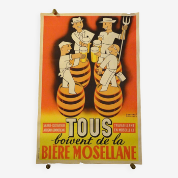 Affiche Bière Mosellane Edouard Bollaert 1950 Brasserie de moselle