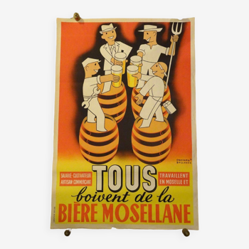Mosellane Beer Poster Edouard Bollaert 1950 Moselle Brewery