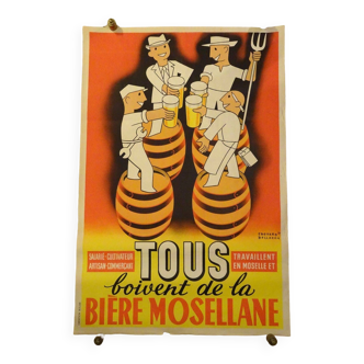 Affiche Bière Mosellane Edouard Bollaert 1950 Brasserie de moselle