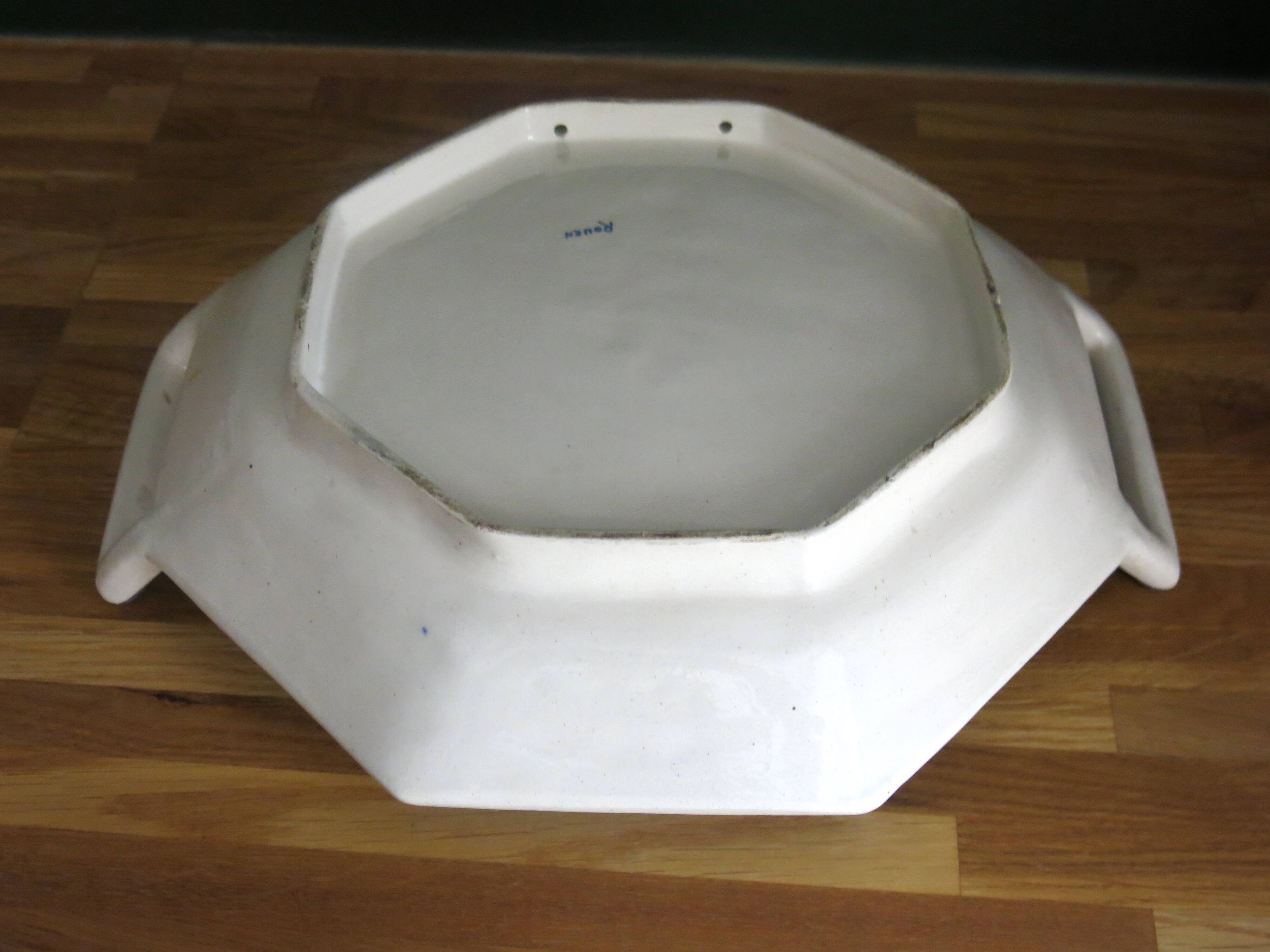 Rouen earthenware serving dish with handles in very good condition