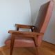 Scandinavian brown skai and wood armchair