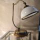 Adjustable brass lamp with wooden base and opaline with strapping 39x33