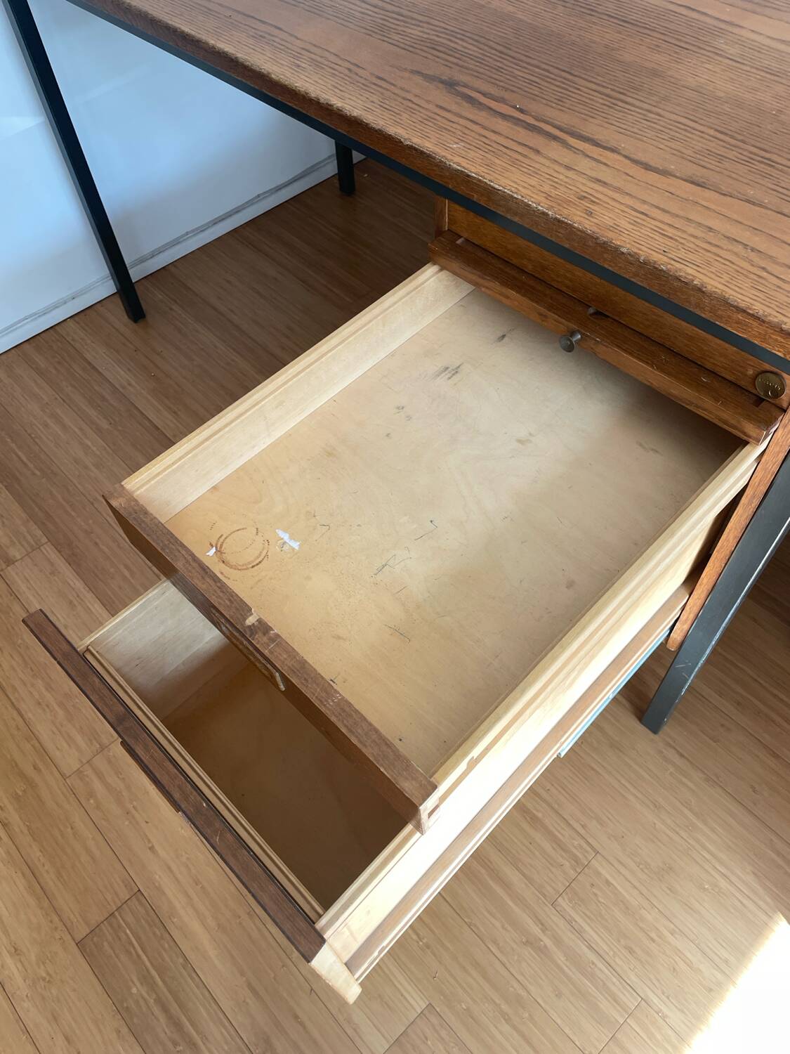 Teak and steel desk