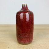 Vase red ceramic bottle signed