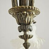 French antique bronze 3 light semi flush chandelier opaque patterned shades