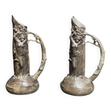 Art Nouveau pair of pewter vases signed W. Hering circa 1900
