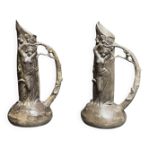 Art nouveau paire vases en étain signée W. Hering vers 1900