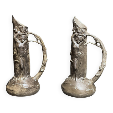 Art Nouveau pair of pewter vases signed W. Hering circa 1900