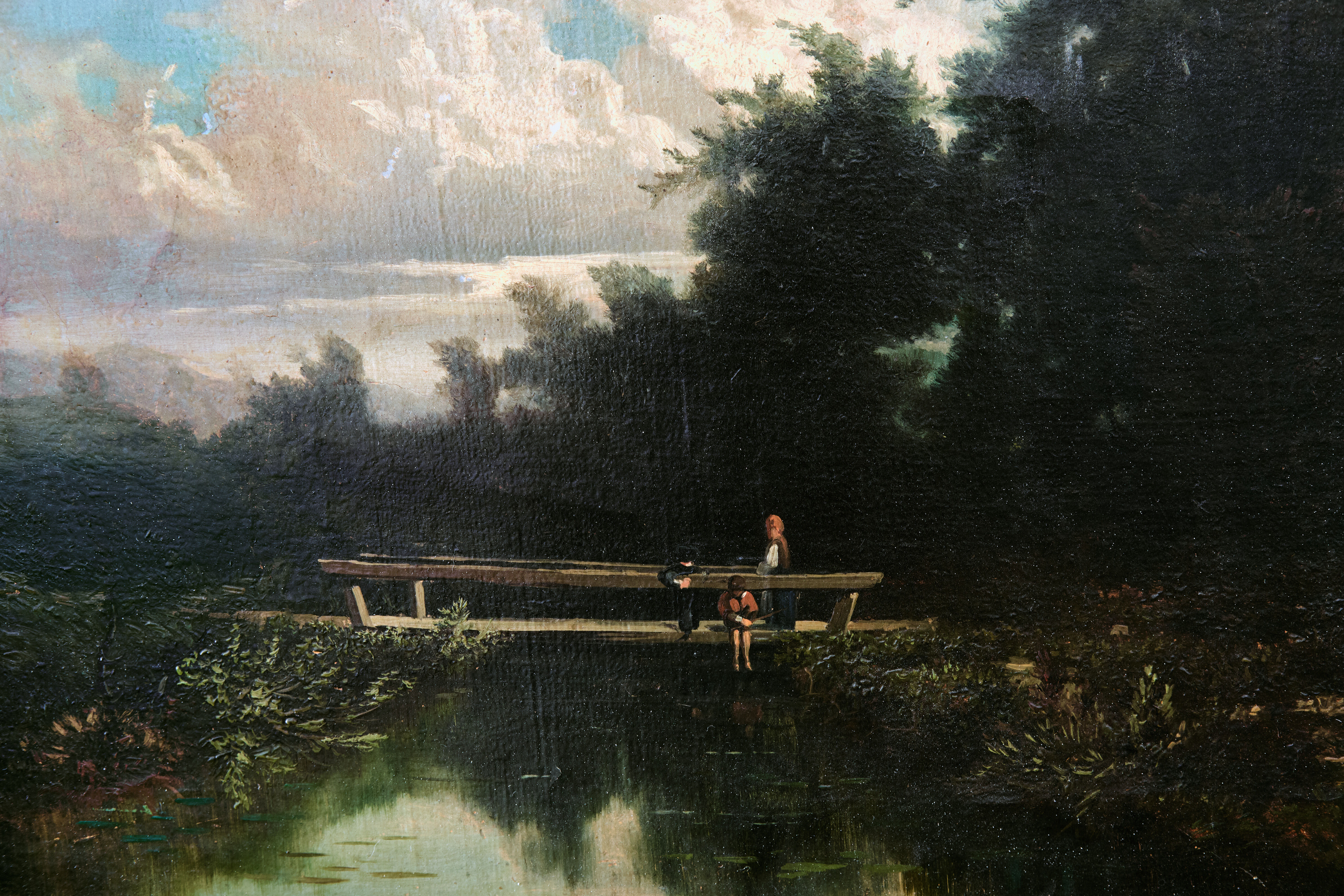 <paysage avec des ponts et des gens>, peintre italien du 19ème siècle