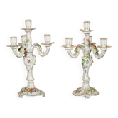 Pair of candelabra with 4 light sources in porcelain. Late 19th century.