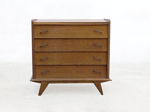 Vintage chest of drawers wood compass feet 1950s