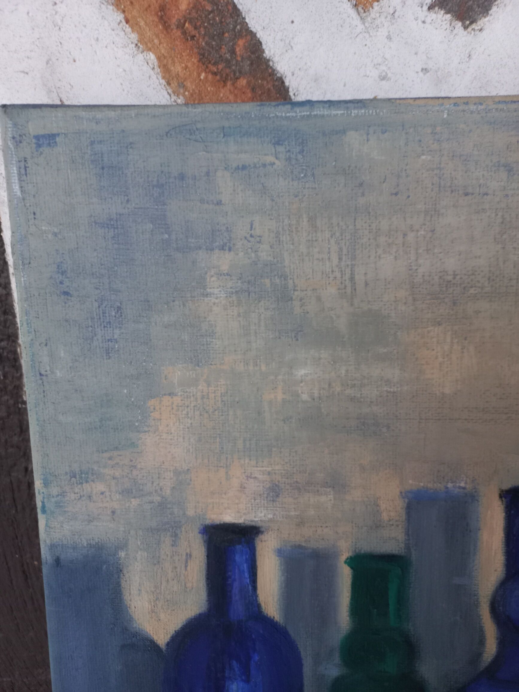 Still life on canvas bottles signed Majo Hilbey Poléo