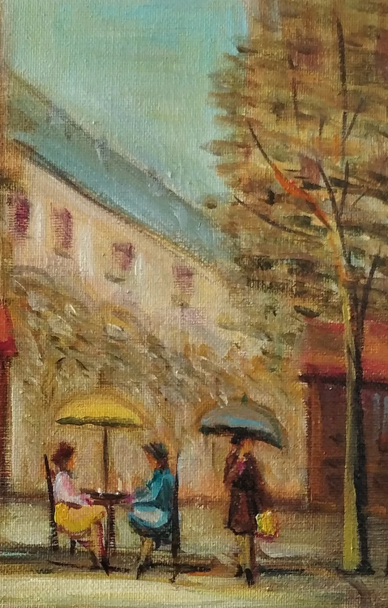 Michel Pabois - Parisian Terrace - Oil on canvas.
