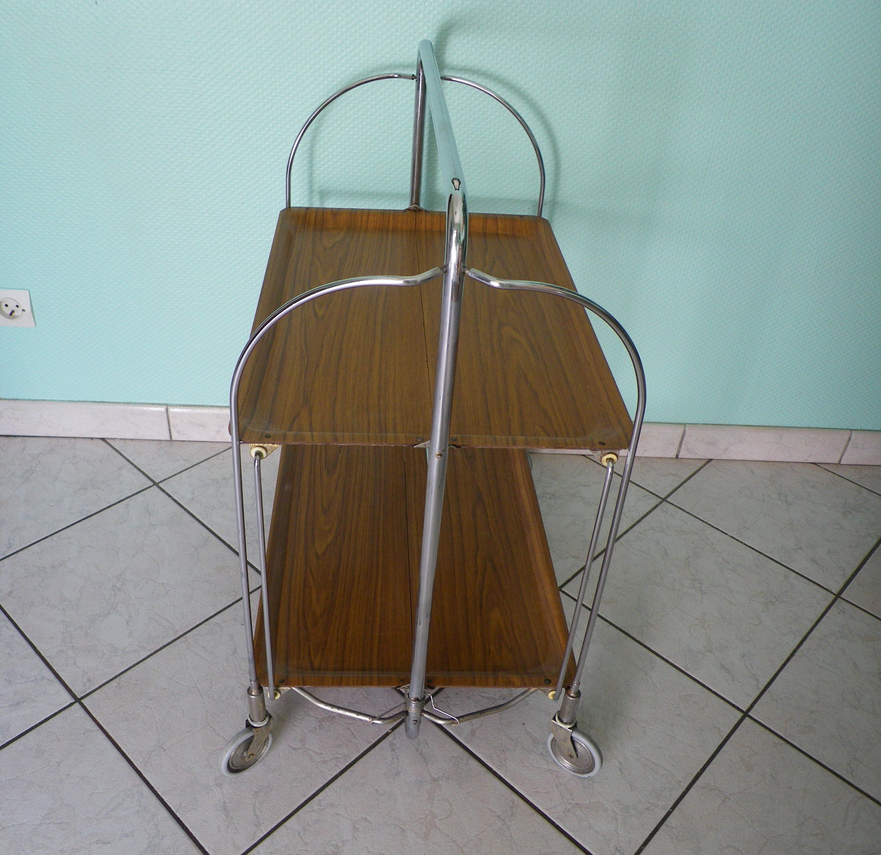 Dessert, extra furniture, folding, on wheels, formica, chrome metal, 60s