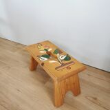 Vintage Hand-Painted Wooden Footstool: Yugoslavian Folk Art Decor