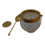 Glass and gold metal ice bucket with its gold metal spoon - Very good condition