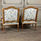 Pair Of Louis XV Queen Armchairs In Carved And “chené” Wood, 18th Century