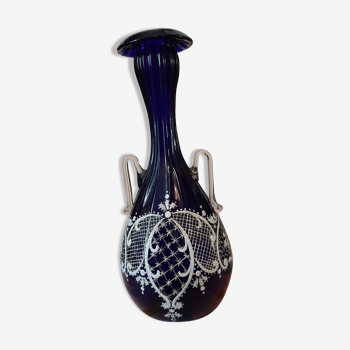 Old vase 1850 victorian bohemian decor lace emaillee
