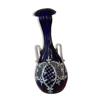 Old vase 1850 victorian bohemian decor lace emaillee