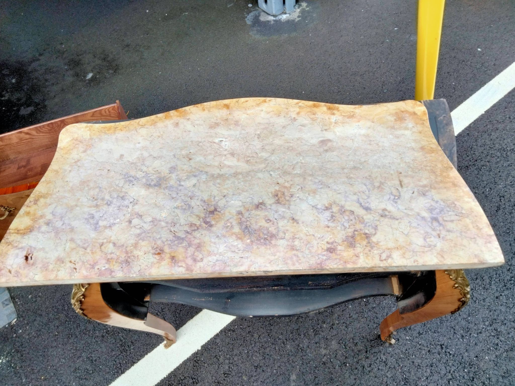Commode ancien Louis XV marqueterie plateau marbre