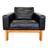 Vintage mid-century Poul M. Volther leather and oak lounge chair 1960s