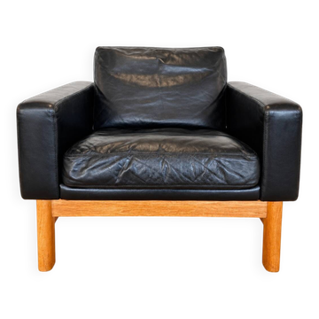 Vintage mid-century Poul M. Volther leather and oak lounge chair 1960s