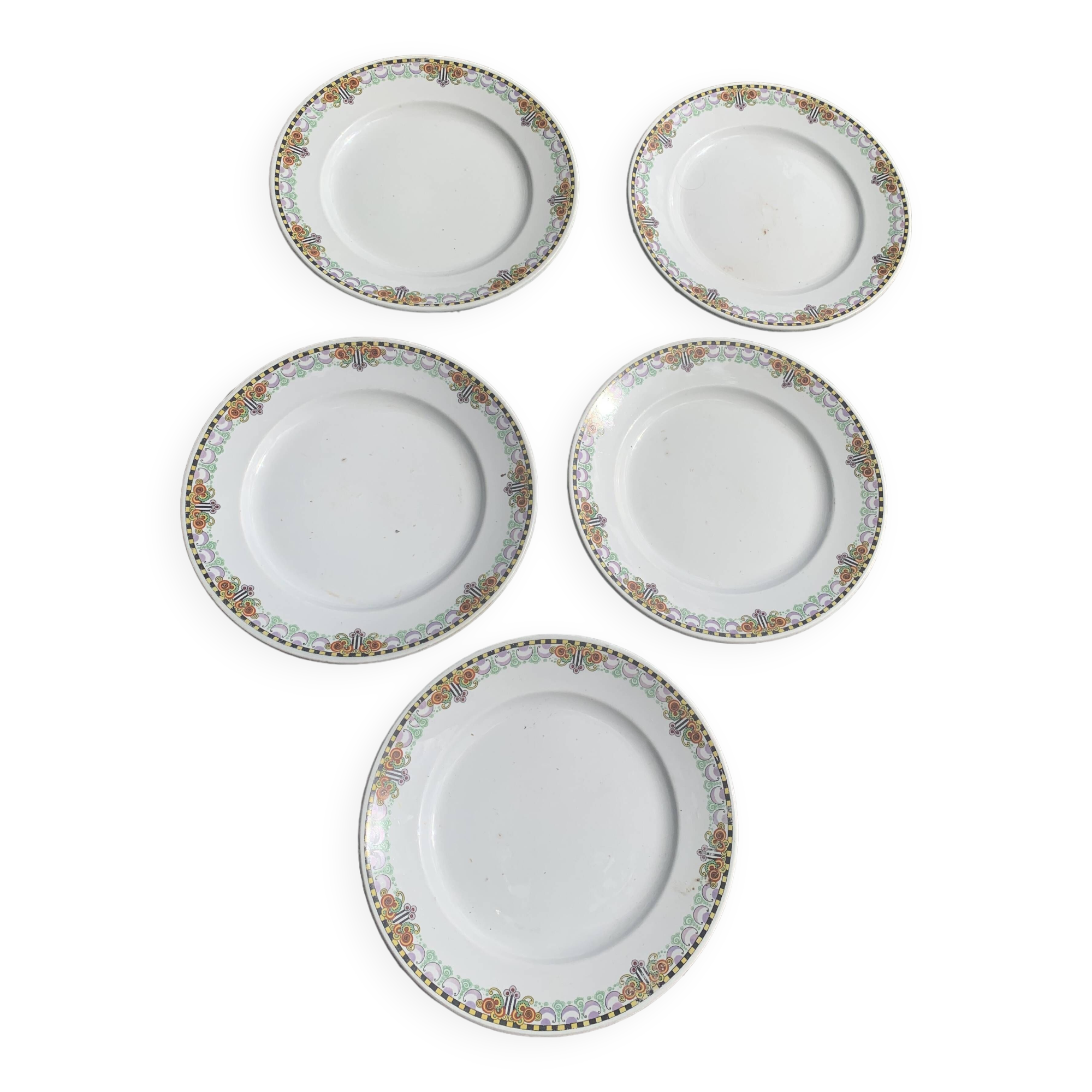 5 petites assiettes art deco, Moulin des loups, orchies, Hamage, France, anciennes et collector