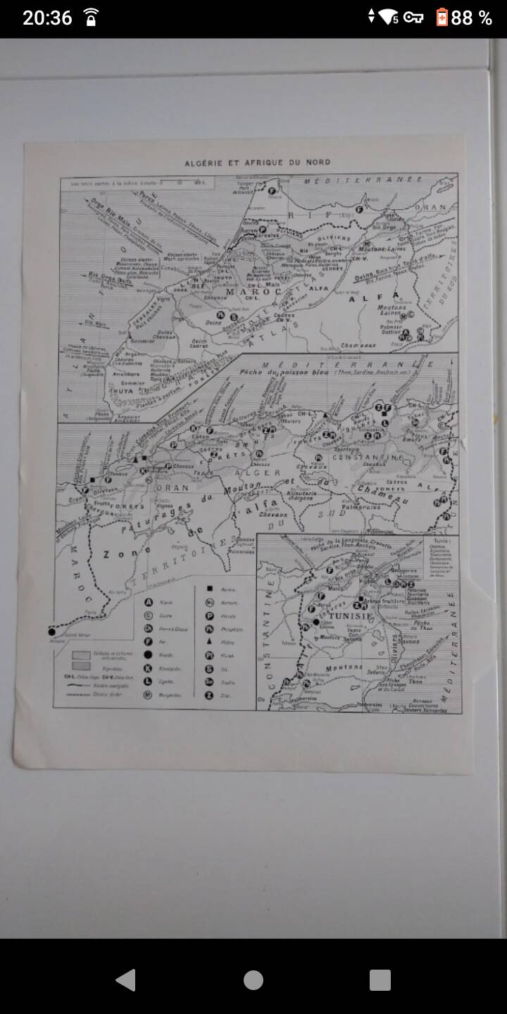 Old geographical map of Algeria and North Africa Larousse