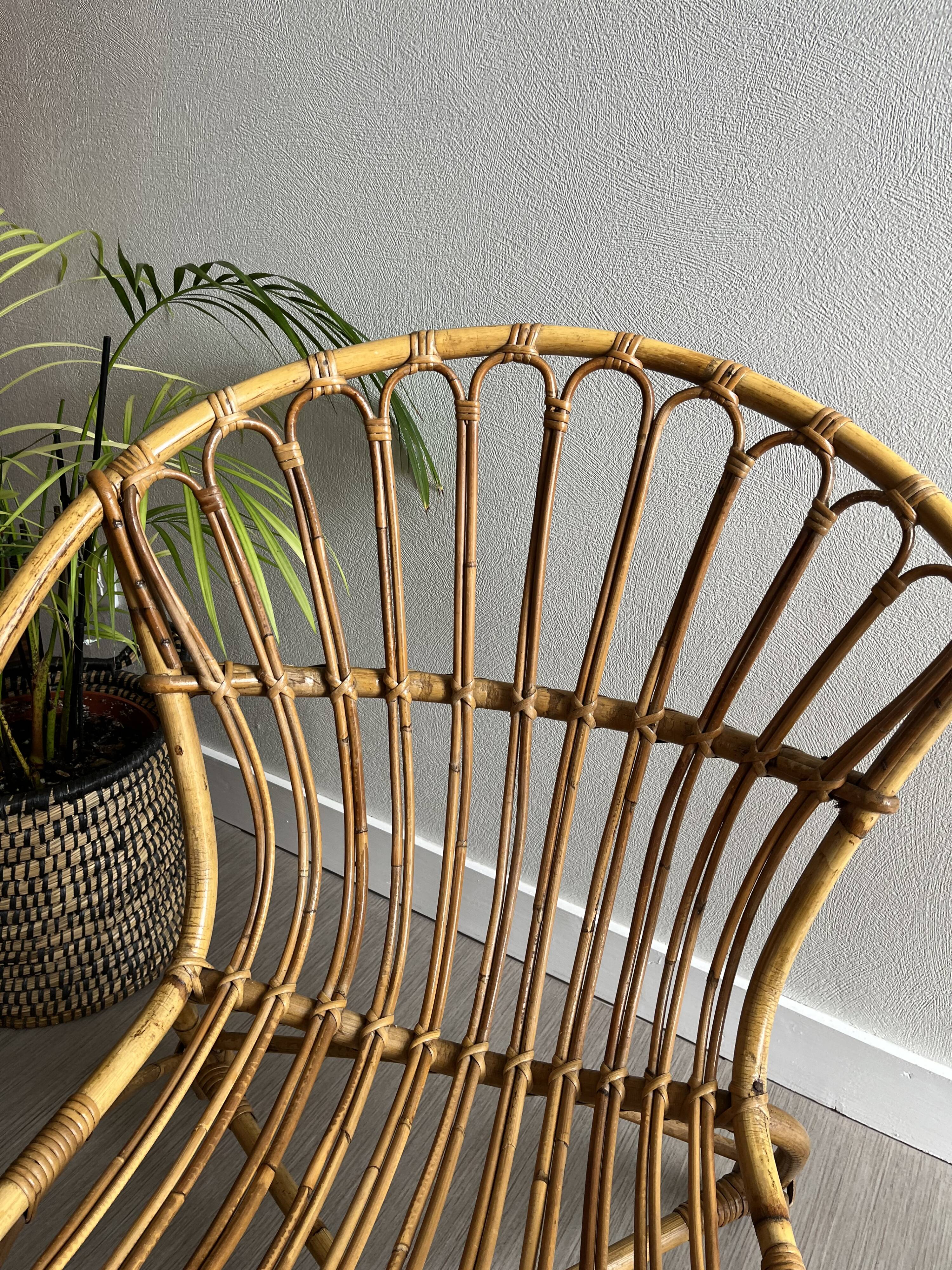 Vintage rattan shell armchairs