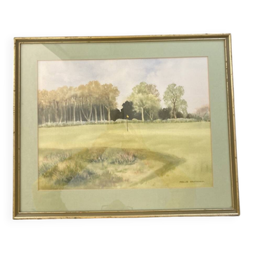 Watercolor Landscape Golf Course signed