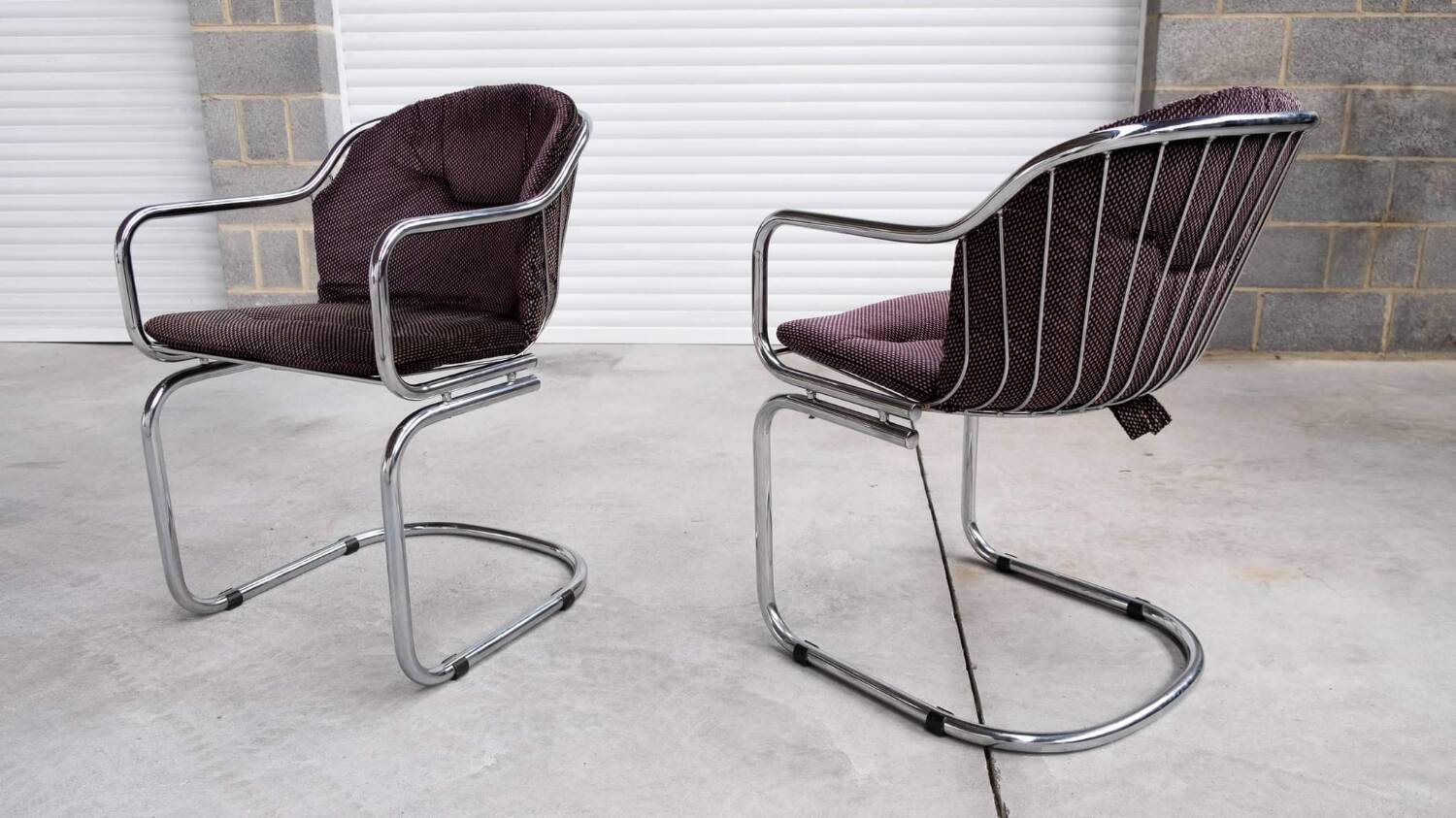 Pair of vintage Rinaldi style chrome chairs