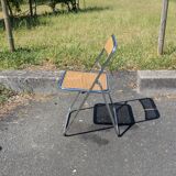 Folding chair in cane and chromed steel Vintage