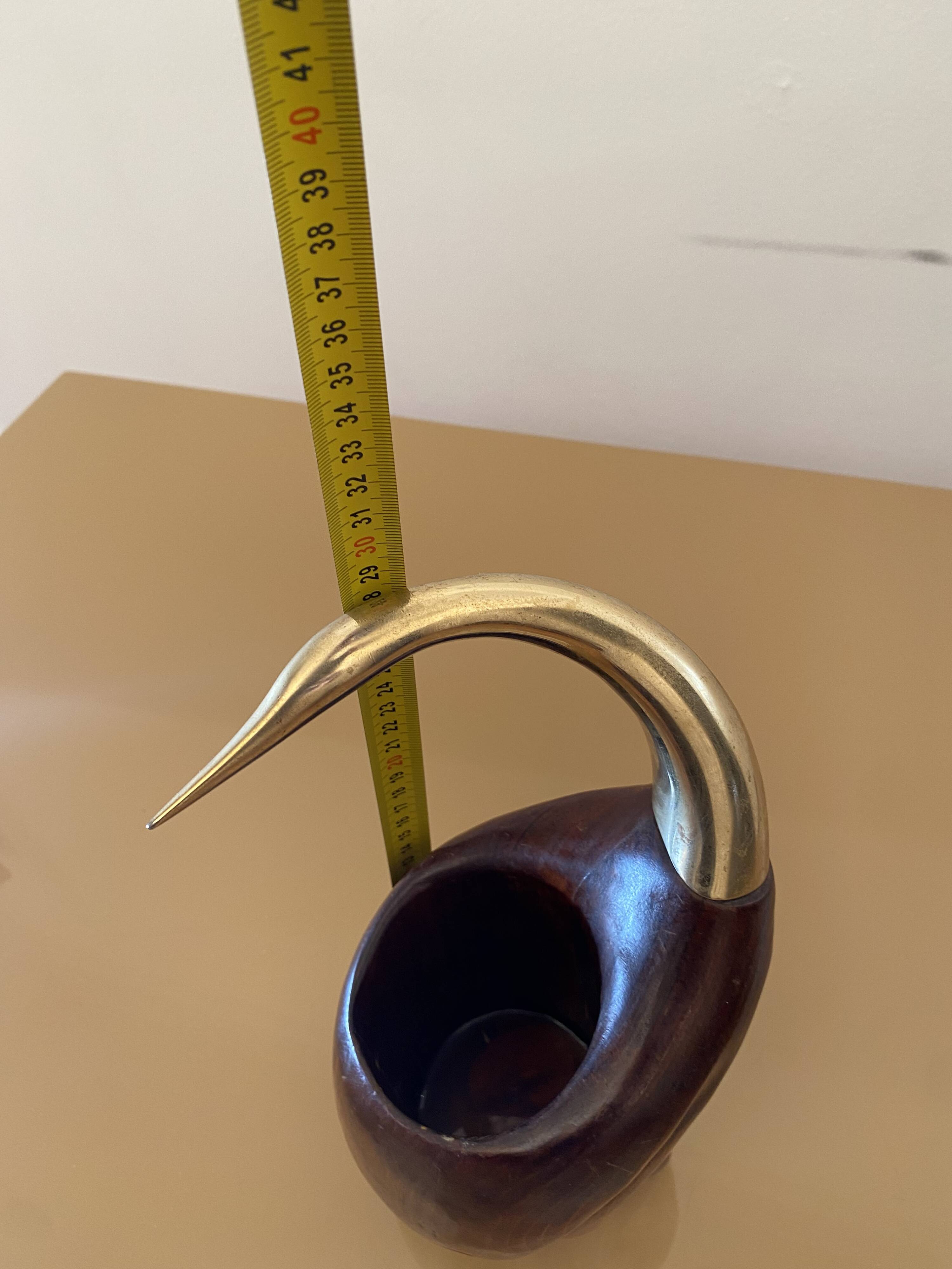 De Stijl Firenze Bottle Holder Wood Metal Brass Bird Sculpture 1970s