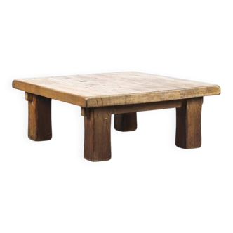Large Rustic Vintage Brutalist Coffee Table in Oak