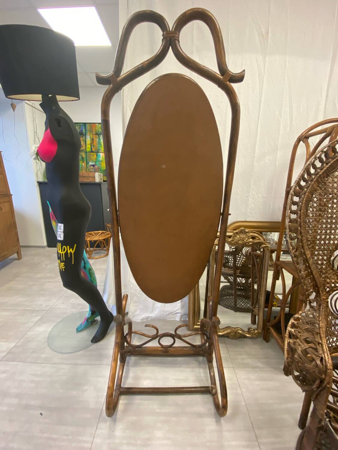 Rattan psyche mirror