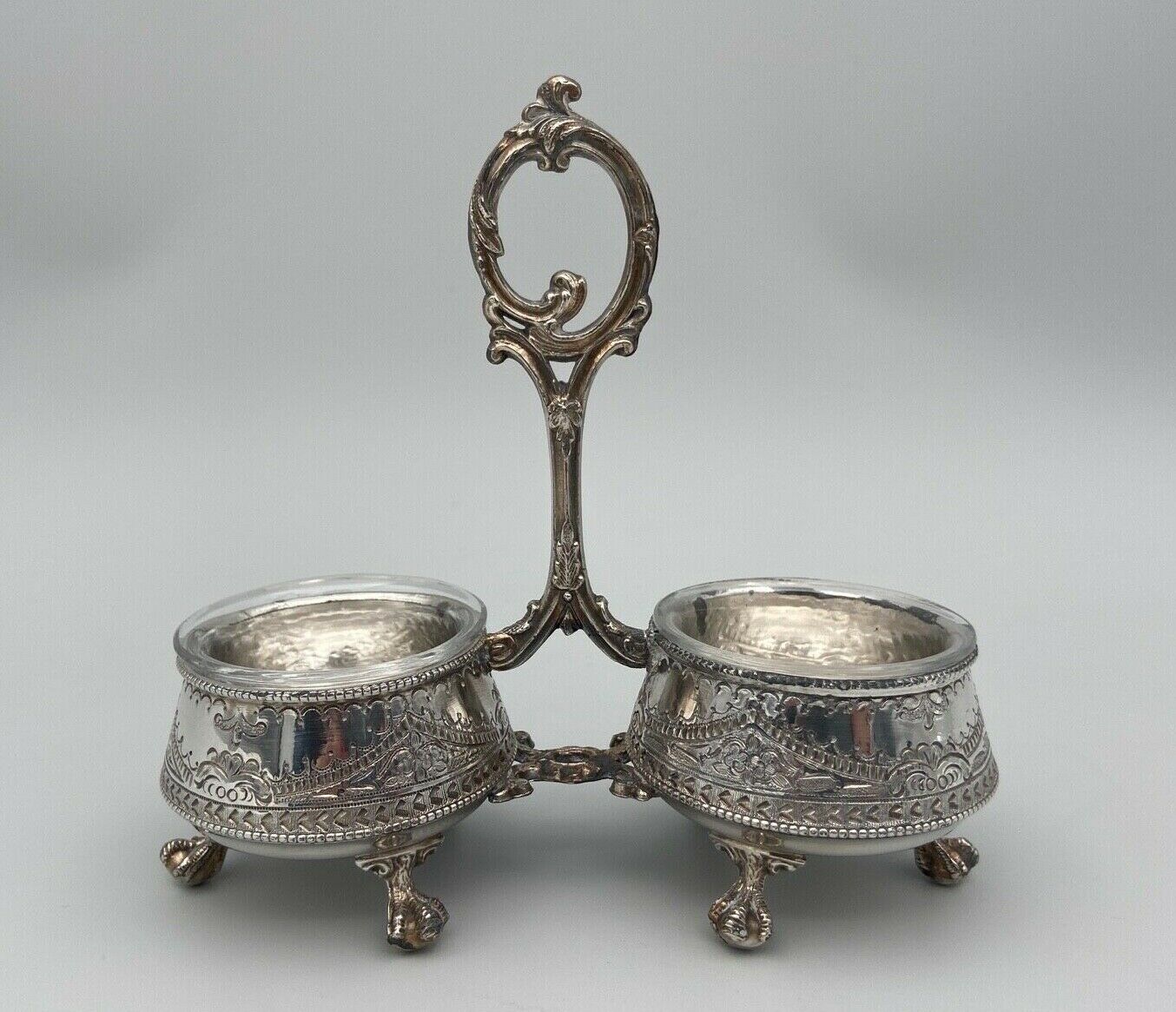 Saliere pepper metal silver Louis XV-XVl style rich ornamentation