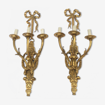 Pair of gilded bronze wall lamps