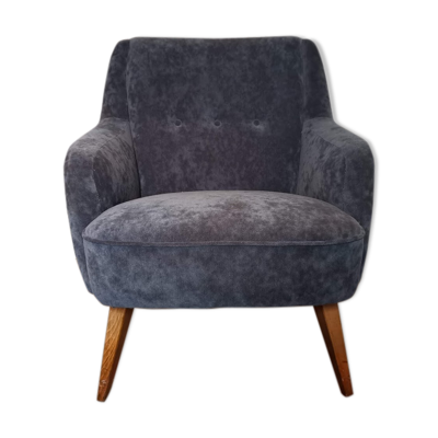 Fauteuil années 50 60  velour gris