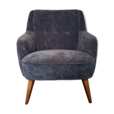 Fauteuil années 50 60  velour gris