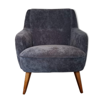 Fauteuil années 50 60  velour gris