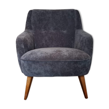 Fauteuil années 50 60  velour gris
