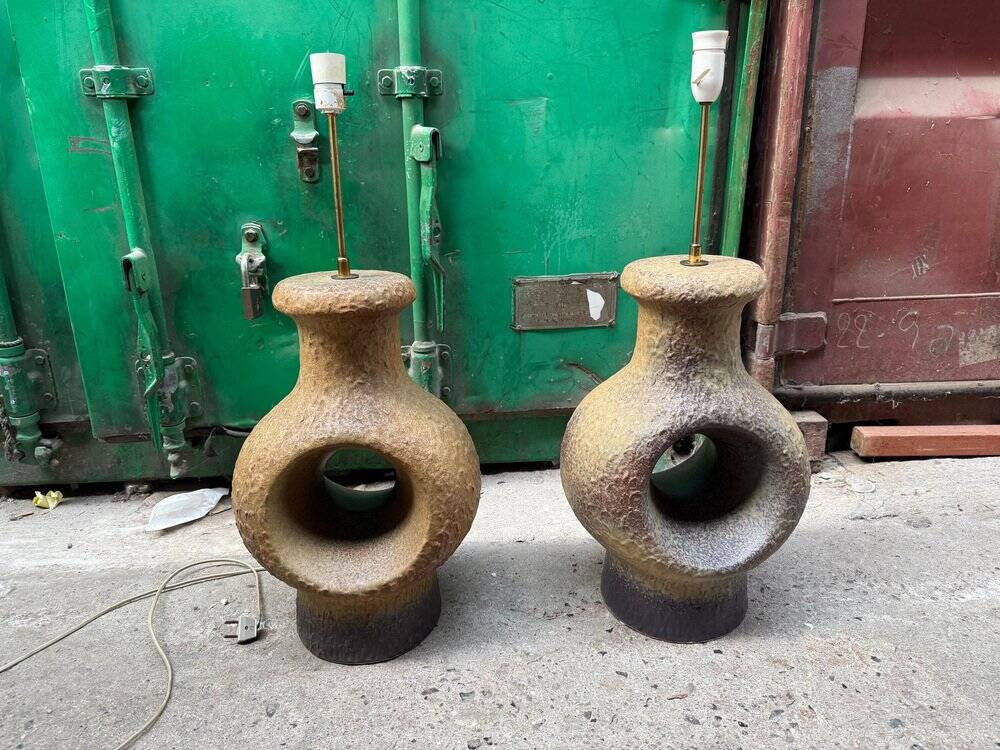 Set of 2 Danish modernist stoneware lamps from the mid-century, 1960s