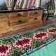 Tapis flatwoven roumain design géométrique sur fond turquoise vert, 158x185 cm