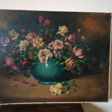 Large oil painting on canvas - Vase with flowers - Still life - Ita