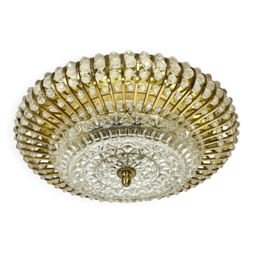 Ceiling Light in Hollywood Regency Style made of Glass and Brass, Ernst Palme Palwa, 1970s, Germany