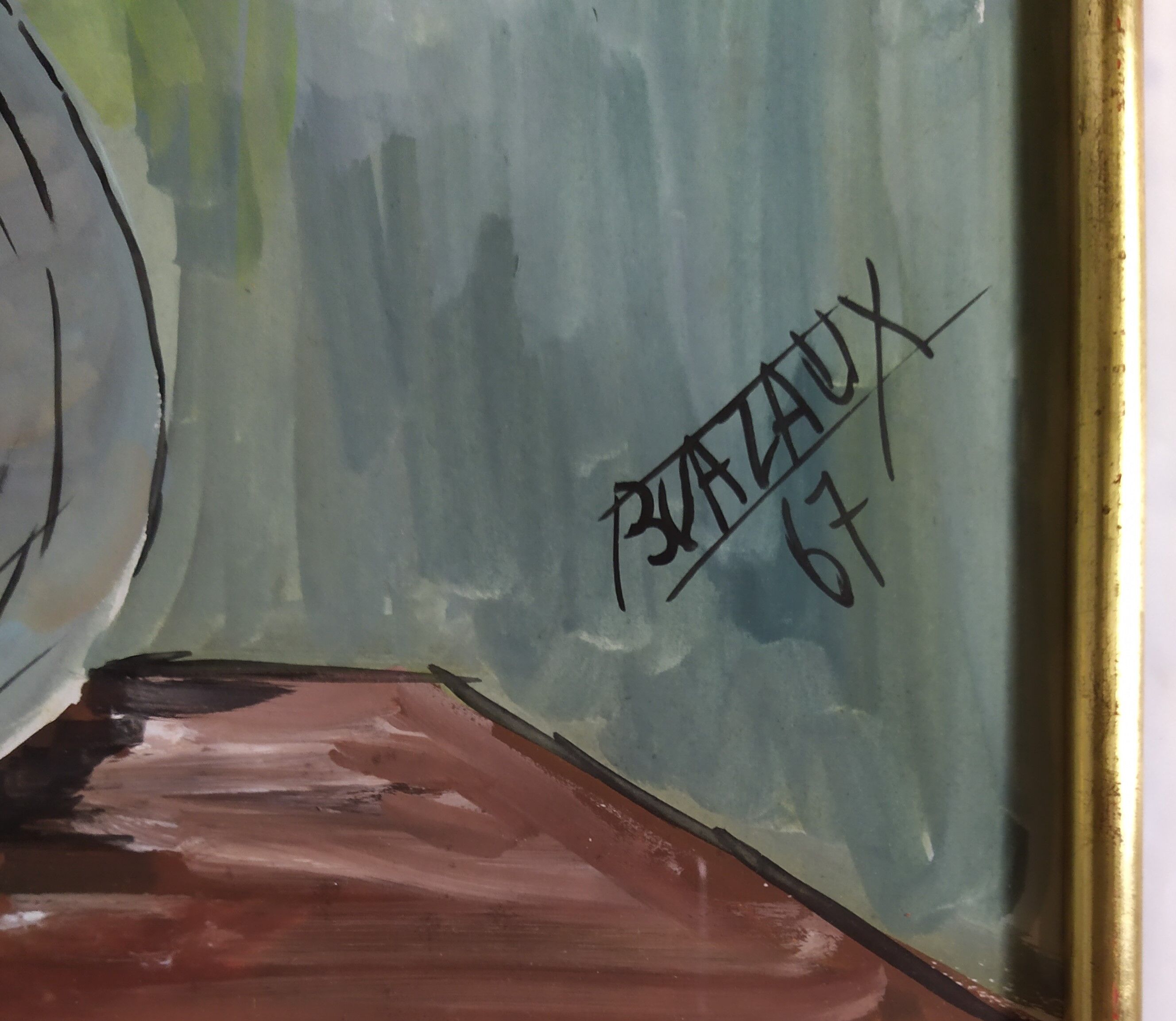 Watercolor 'Vase au Bouquet 1967' signed by BUAZAUX